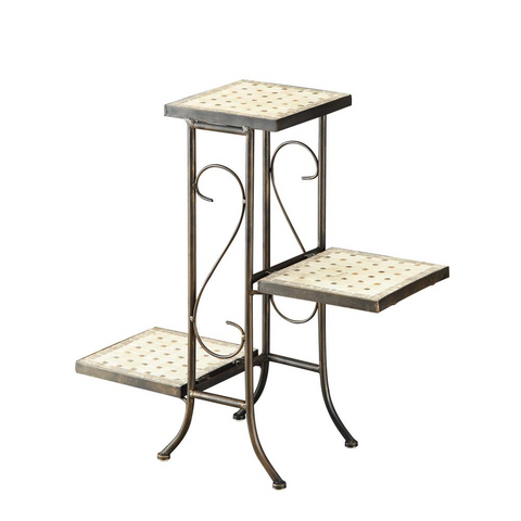 3 Tier Travertine Plant Stand - Elegant Metal and Stone Construction