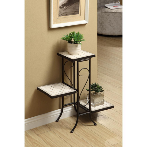 3 Tier Travertine Plant Stand - Elegant Metal and Stone Construction