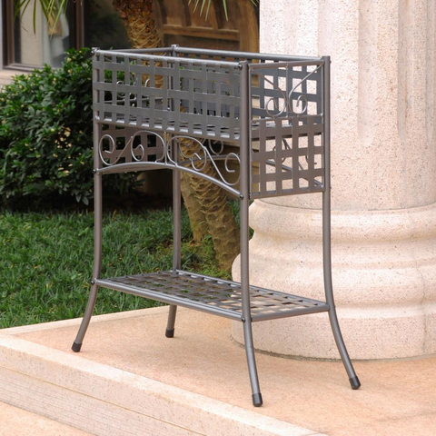 Mandalay Rectangular Iron Plant Stand - Elegant and Durable Hammered Pewter Design