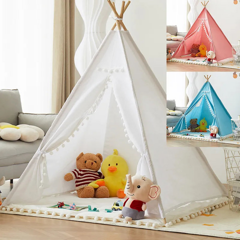 Teepee Play Tent - Cotton Canvas & Wooden Poles | Unique Features | Side Window