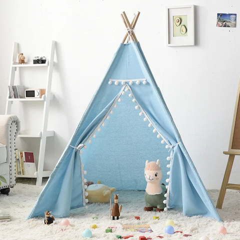 Teepee Play Tent for Imaginative Play | Cotton Canvas, Wooden Poles, Side Window
