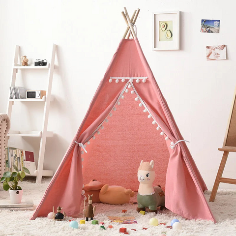 Teepee Play Tent - Premium Cotton Canvas, Wooden Poles, Side Window