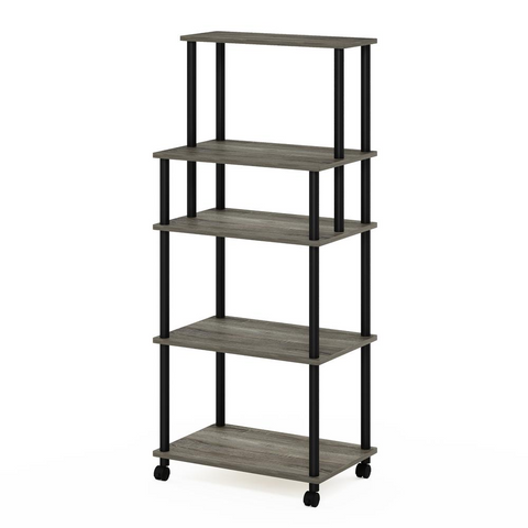 Furinno Turn-N-Tube5-Tier Toolless Kitchen Storage Cart, French Oak Grey/Black - WhatYouNeedSales