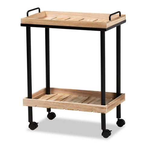Oak Brown Finished Wood and Black Metal Kitchen Cart - WhatYouNeedSales