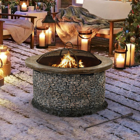 Outdoor Stone Wood Burning Fire Pit | Patio and Backyard