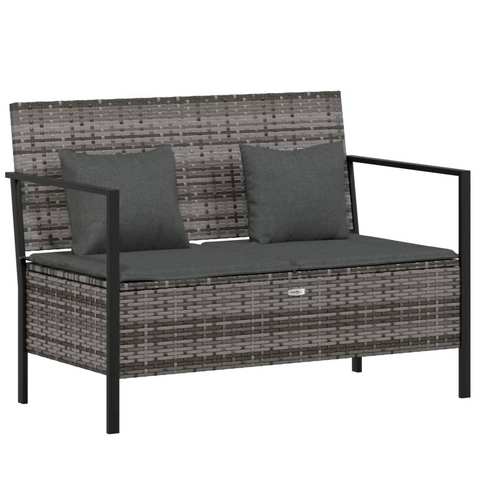 vidaXL 2-Seater Patio Bench with Cushions Gray Poly Rattan - WhatYouNeedSales